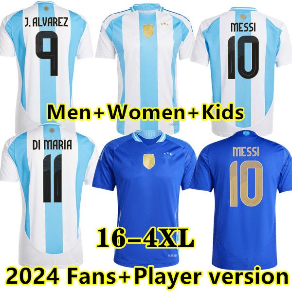 S-4XL Jogador Fãs versão 2024 Argentina Messis Futebol Jerseys 24 25 DYBALA DI MARIA MARTINEZ DE PAUL MARADONA FERNANDEZ camisa de futebol esportiva homens mulheres crianças meias kit