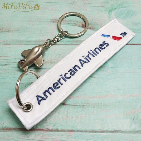 Schlüsselanhänger MiFaViPa 2 PC Stickerei American Airlines Schlüsselbund Metall Schlüsselanhänger für Frauen Porte Clef Mode Schlüsselanhänger Sleutelhanger