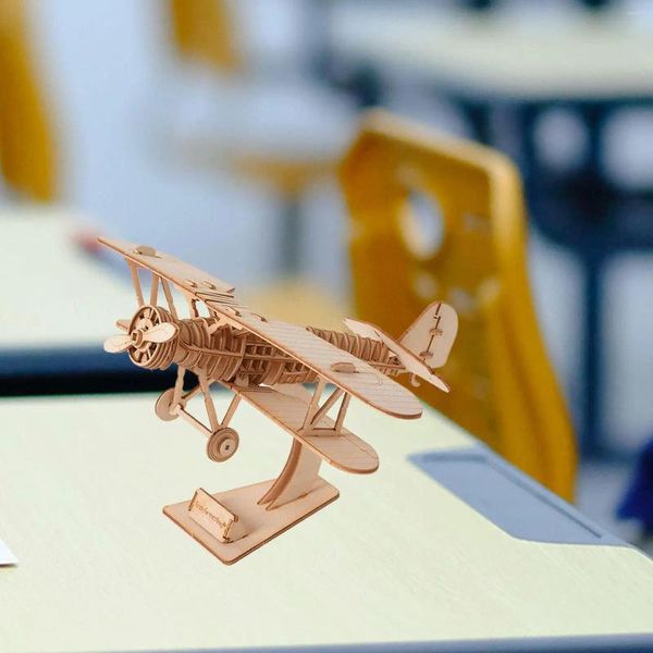 Wanduhren 3D-Holzpuzzle Doppeldecker-Modell Einweihungsgeschenke Langlebiges tragbares Flugzeug Flugzeug für Innenbadezimmer Els Kids Farmhouse