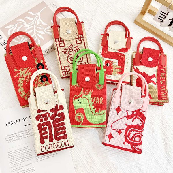 Sacos de celular simples malha fortuna saco móvel moda versátil estilo chinês crossbody bolsa zero carteira