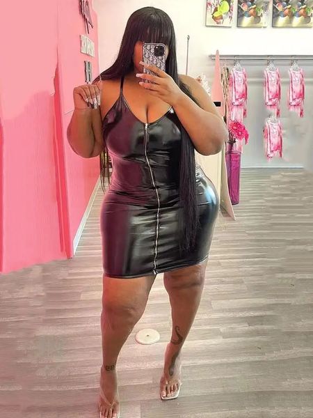 Plus size vestidos 5xl mulher roupas de couro bodycon vestido pu clubwear sling sexy curto atacado gota em massa 240311