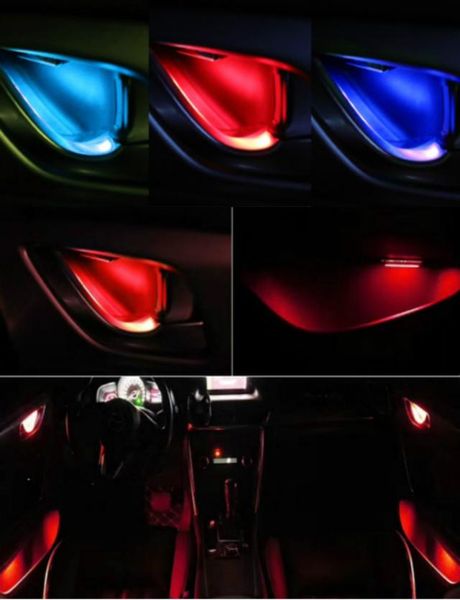 Jurus novo 6 cores led lâmpadas atmosfera porta do carro interior tigela corrimão lidar com lâmpada decoração interior do carro luz ambiente 5090000