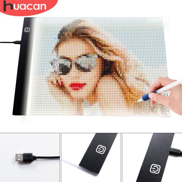 Stitch Huacan Diamond Pintura A4 LED Light Tablet Pad Diamond Mosaic Acessórios de três níveis Ultrathin