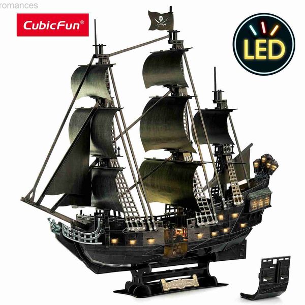 3D Puzzles CubicFun LED 3D Puzzles ATUALIZAR Pirate Ship Model Building Kits Sailboat Jigsaw Puzzles Toy para adultos 240314