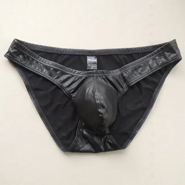 Unterhosen SHINO Herren Sexy Low Rise Kunstleder Schwarz Pouch Brief (asiatische Größe – seien Sie vorsichtig)