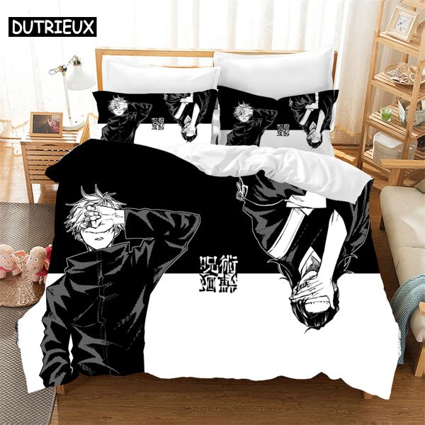 Set Jujutsu Kaisen Bettwäsche Set Japan berühmte Anime Duvet Cover Sets Trösterbett Leinen Twin Queen King Single Size Dropshipping Gift schiere Vorhänge