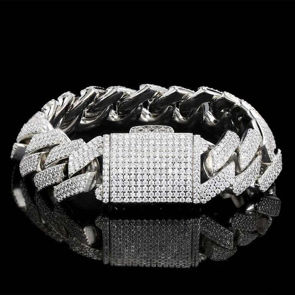 Joias hip hop 18mm diamante três fileiras corrente cubana conjunto de cobre grosso pulseira masculina de zircão