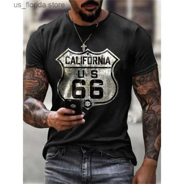 Magliette maschile maglietta maschile ta-shirt 3d stampa 3d per la personalità americana rotta 66 disegnata maglietta corta a spazzata