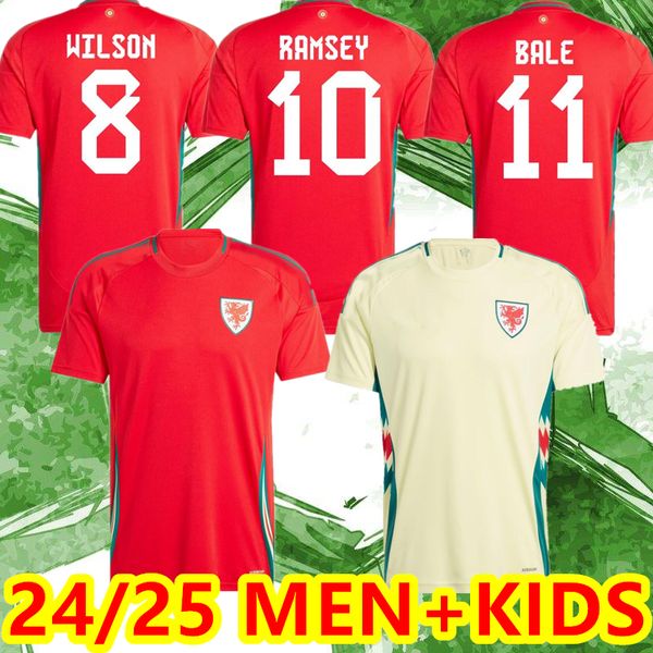 2024 25 Wales Soccer Trikots Bale Wilson Allen Ramsey World National Team Cup Rodon Vokes Home Fußballhemd Kurzarm Erwachsene Uniformen Fans P.