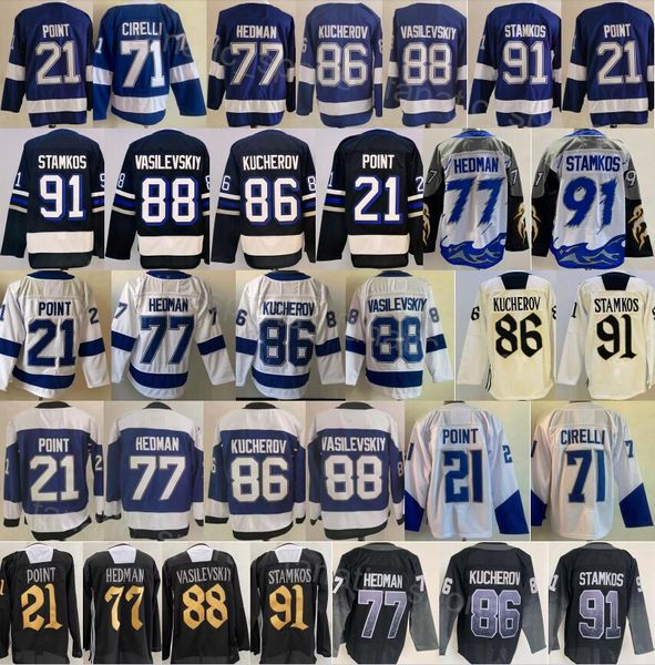 Hóquei no Gelo 2024 Alternativo 77 Victor Hedman Jersey Man 86 Nikita Kucherov 88 Andrei Vasilevskiy 91 Steven Stamkos 21 Brayden Point Stadium Series Reverse Retro