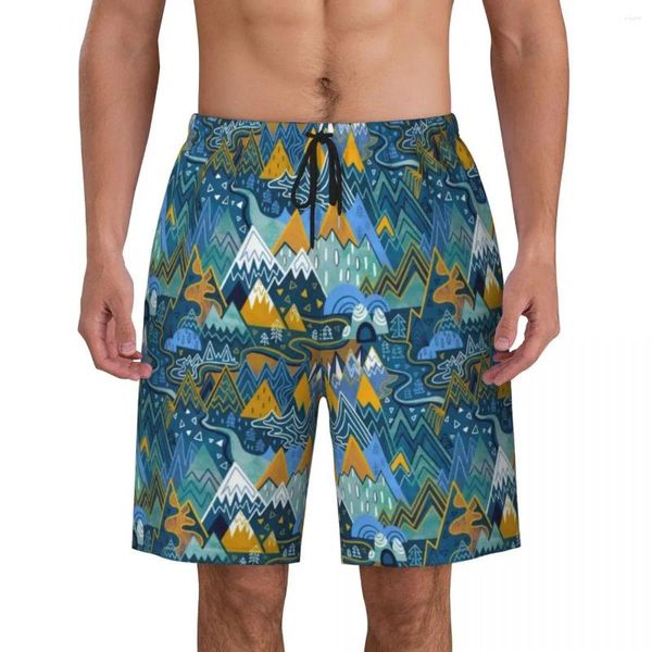 Pantaloncini da uomo Estate Palestra Uomo Montagne Arte Corsa Surf Massimalist Mountain Maze Beach Pantaloni corti Moda Costume da bagno traspirante