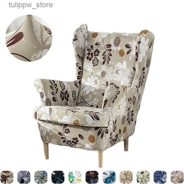 Stuhlhussen Floral Spandex Wing Chair Cover Nordic All-Inclusive Sessel Schonbezüge Stretch Staubdicht Single Sofa Covers Esszimmer Home L240315