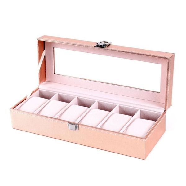 Uhrenboxen, spezieller Koffer für Frauen, Freundin, Armbanduhren, Aufbewahrungsbox, rosa PU-Leder2640