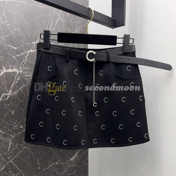 Mulheres saias retas sexy apertado saia primavera verão strass saia com cinto designer vestido respirável