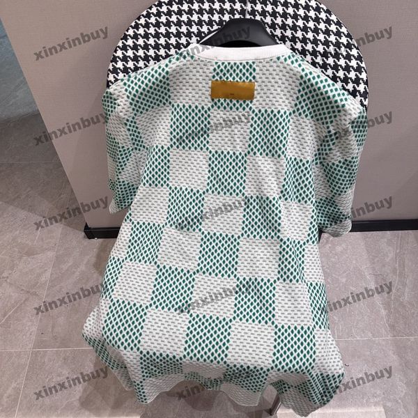 Xinxinbuy Мужская дизайнерская футболка 2024 Италия Шахматная сетка Трикотажная хлопковая женская футболка с короткими рукавами серая, черная, белая, M-2XL