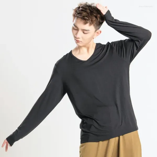 Stage Wear 2024 Uomo Top da ballo latino Camicia a maniche lunghe ampia Camicia da allenamento per insegnanti di danza moderna Abbigliamento da ballo