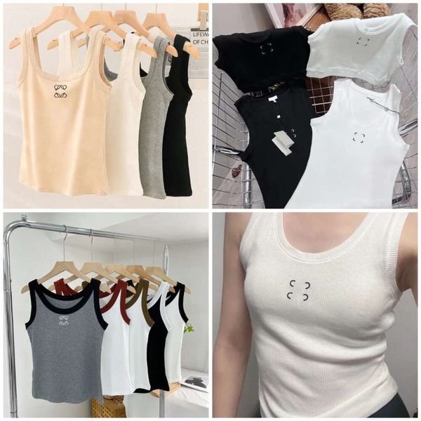 Canotta da donna estiva sottile senza maniche Camis Croptop Outwear Elastico sportivo lavorato a maglia Canottiere Ricamo Gilet traspirante Pullover Sport Top 937