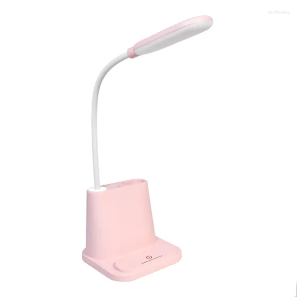 Lampade da tavolo Lampada da scrivania a LED ricaricabile Regolazione dell'attenuazione del contatto per bambini Lettura per bambini Studio Comodino Camera da letto Rosa