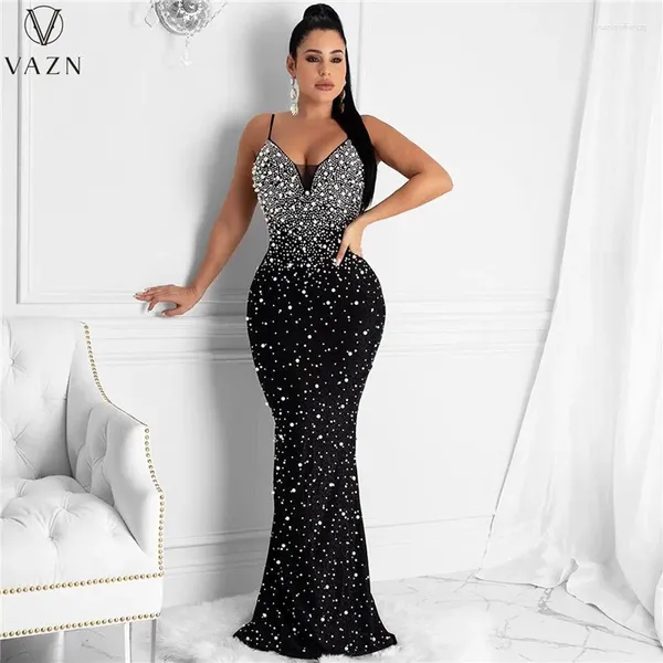 Abiti casual VAZN 2024 Elenco Perline Solido Giovane Club sexy Schietto Halter Off Spalla Backless Vita alta Donna Abito lungo a sirena