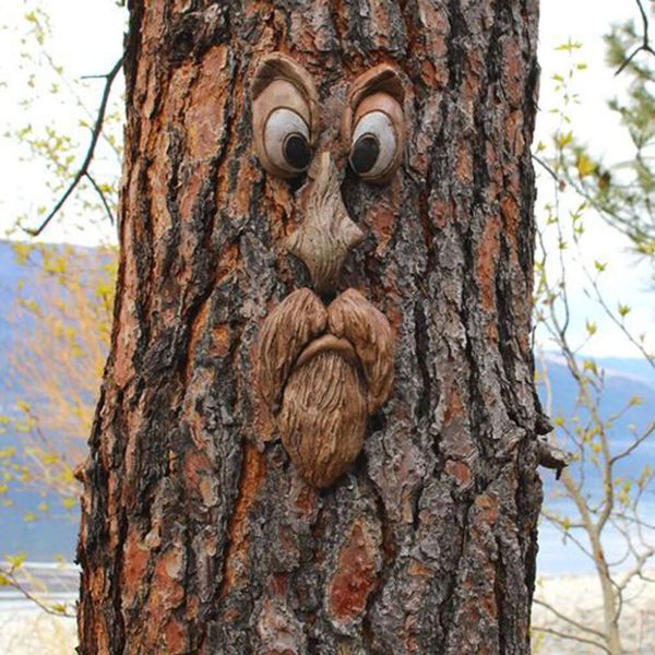 Rinde Gesicht Baum Monster Gesichtszüge Ornamente Ostern Outdoor Garten Harz kreative Requisiten