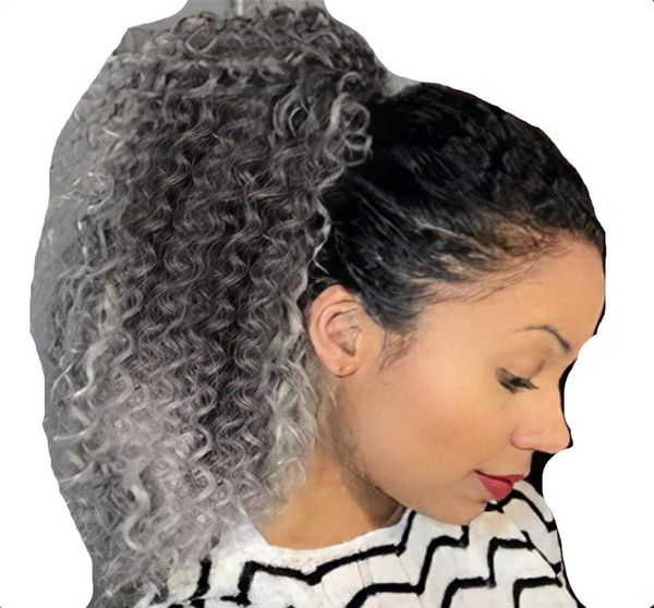 Extensões de rabo de cavalo com cordão cinza Ombre Preto Cinza rabo de cavalo para mulheres negras Kink Curly Hair Tails Two Tone Rabo de cavalo G5552992