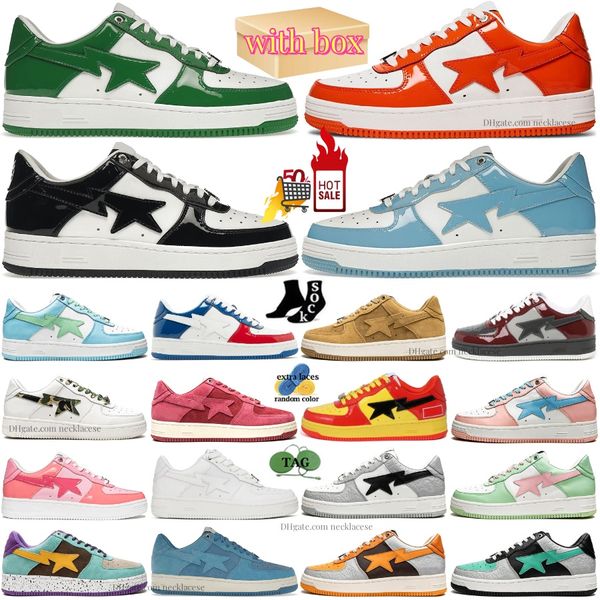 Bapestar camuflagem skate sapatos casuais sta baixo preto azul amarelo branco verde panda patente sk8 rosa laranja marrom cinza tubarão couro vermelho mulheres homens tênis