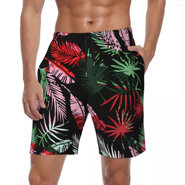 Shorts masculinos swimwear bananeira folha placa verão legal moda clássico praia homens gráfico esportes fitness respirável troncos de natação