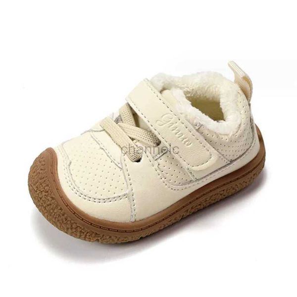İlk Yürüyüşçüler 2023 Yeni Kış Çocuk Deri Ayakkabı Küçük Çocuk Ayak Ayakkabıları Kısa Kürk Yumuşak Çıkar Moda Küçük Kız Spor Ayakkabıları 240315