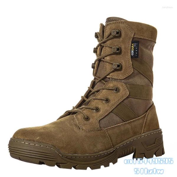 Sapatos de fitness 1000D Nylon impermeável Trekking Caminhadas Homens Botas de Combate Tático Militar Camada de Couro de Grão Dividido Engrenagem
