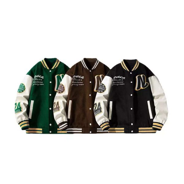 Marca de moda esporte wear moletom high street solto bordado personalidade personalizado masculino varsity jaqueta beisebol 98