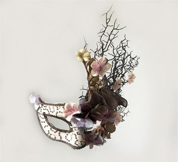 Fine veneziano Broadway floreale rami di albero corna maschera travestimento di Natale trucco festa in maschera rende accessori 2009298529947