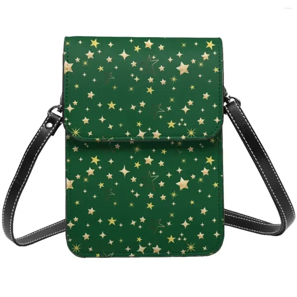 Tasche Sterne Muster Grün Schulter Gold Verstreut Geschenk Ästhetisch Handy Leder Outdoor Studententaschen