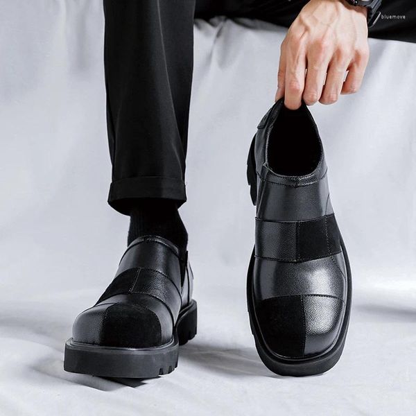 Elbise Ayakkabı 2024 Deri Erkekler Business Square Toe Derby Renkli İngiliz Günlük Stil Kişiselleştirilmiş Bir Adım Kalın Sole