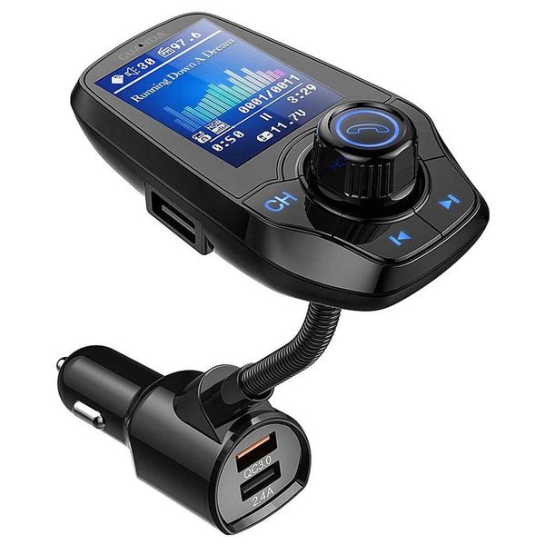 Kit de adaptador de rádio sem fio para transmissor FM de telefone celular Display Chamada mãos-livres AUX in/Out Cartão SD/TF Carregador USB QC3.0 Players de áudio Kit para carro T26D