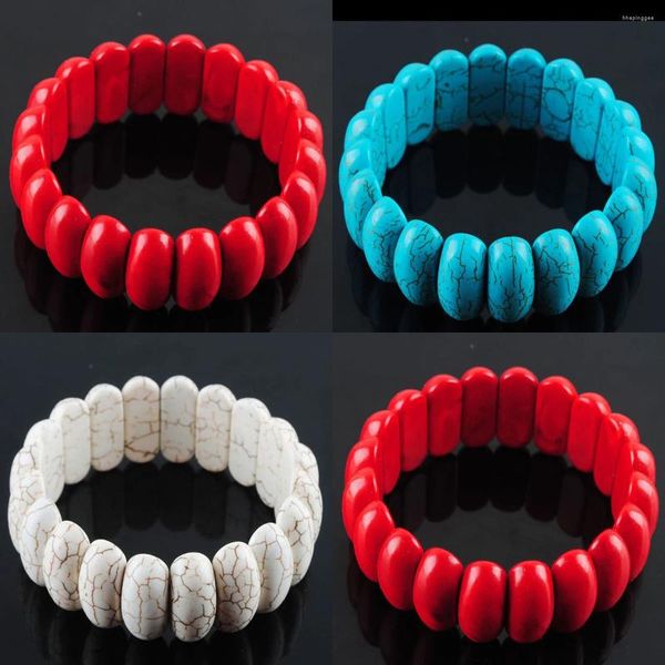 Strand pedra natural estiramento pulseiras vermelho branco azul cores turquesas pedra preciosa 10x25mm contas pulseiras 7 polegadas jóias tbk302