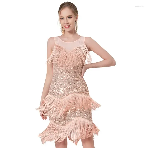 Сценическая одежда с блестками и кисточками, платье для латинских танцев, танцевальное представление, 3-слойная одежда