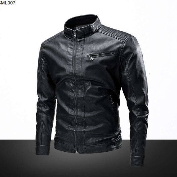 Jaqueta masculina de couro pu de cor sólida para moda de meia-idade e jovens com gola alta punk motocicleta vestuário superior