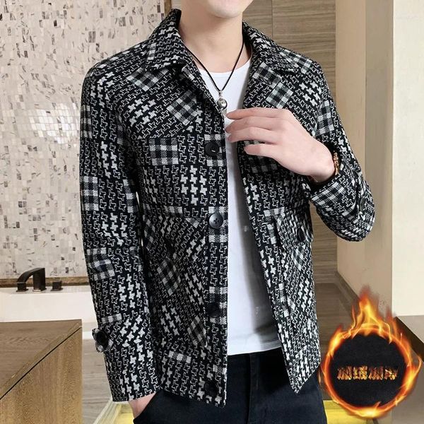 Giacche da uomo Giacca scozzese Autunno/Inverno 2024 Moda coreana Casual Slim Addensare Caldo Lana Abbigliamento di alta qualità