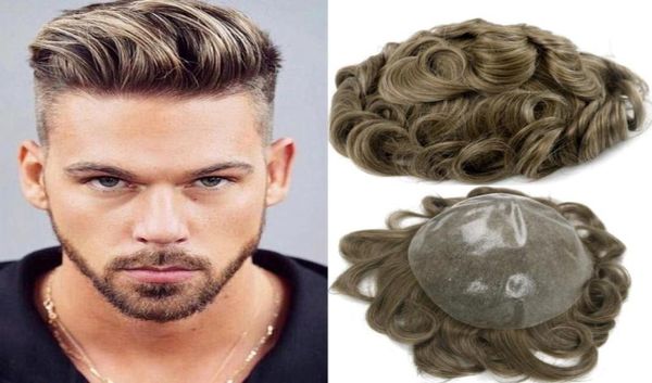 Stock Fashion Gemischte braune Farbe Toupet für dünner werdendes Haar Männer Spitze Men039s Perücke Haarteile Brasilianischer Echthaarersatz35209421673932