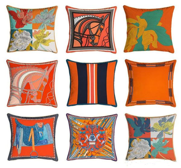 4545 см оранжевые чехлы для подушек с изображением лошадей и цветов, наволочка для домашнего стула, украшения дивана, квадратные наволочки3174493