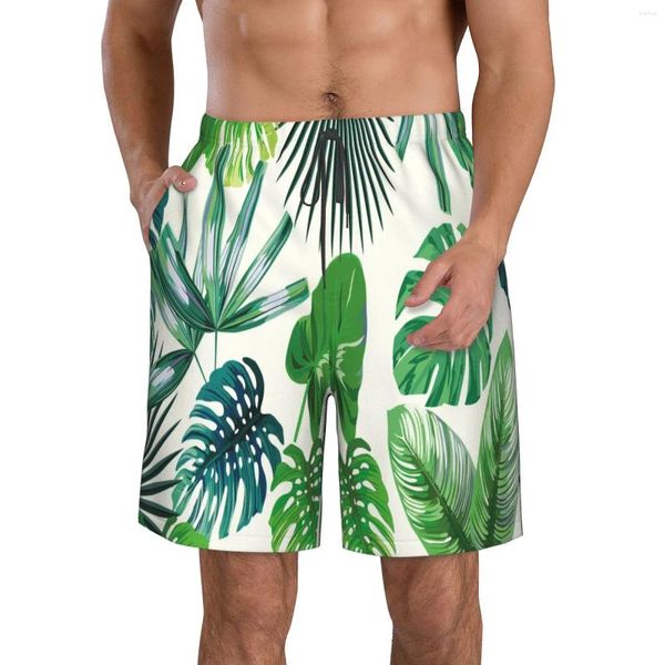 Pantaloncini da uomo Wansici Beach Pantaloni per adulti Foglie botaniche verdi Carta da parati esotica senza cuciture