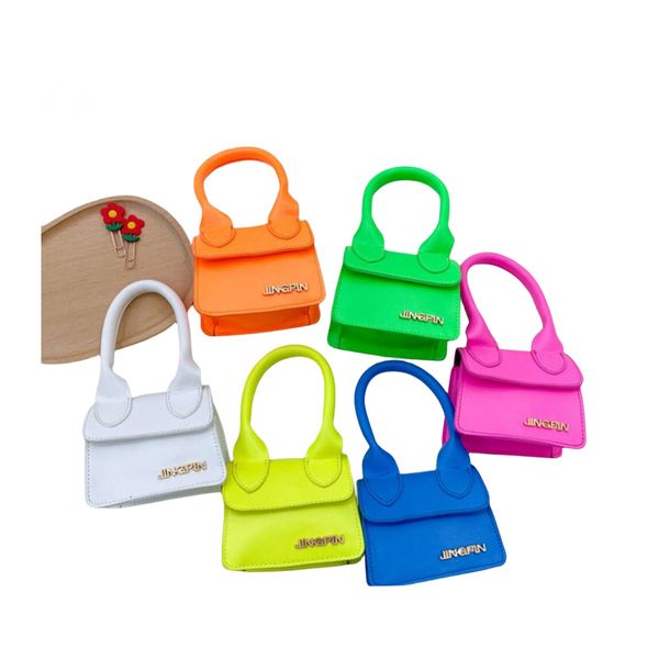 INS Borse di colore fluorescente per bambini Moda ragazze caramelle colorate borsa a tracolla singola per bambini borse a tracolla con lettera in metallo Q5285