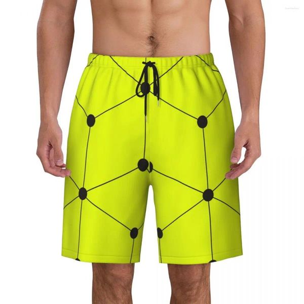 Мужские шорты со скандинавским узором для спортзала, летние желтые кубические геометрические шорты Y2K, пляжные мужские спортивные шорты для серфинга, удобный дизайн, плавки