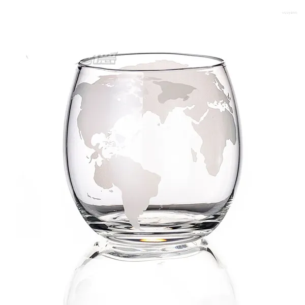 Copos de vinho em forma redonda mapa impressão antiquado cocktail vidro 300ml copo de uísque alto copo de borosilicato