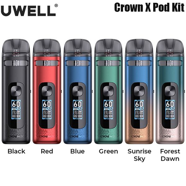 Original Uwell Crown X Kit 60W Vape com bateria embutida de 1500mAh 5.3ml Pod Cartucho 0.3/0.6ohm Bobina Vaporizador de cigarro eletrônico