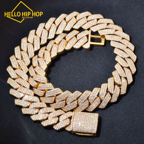 Olá hip hop masculino hip hop colar 20mm três fileiras miami corrente cubana ouro gelado zircônia colar personalizado moda rock rap cantor jóias