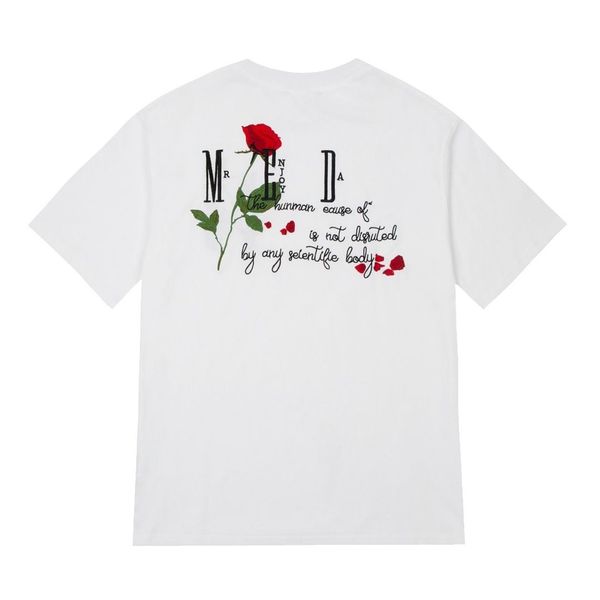 T-shirt da uomo firmata Estate New Country Tide Rose Ricamo tridimensionale con boccioli di fiori Casual per uomo e donna con maniche corte larghe