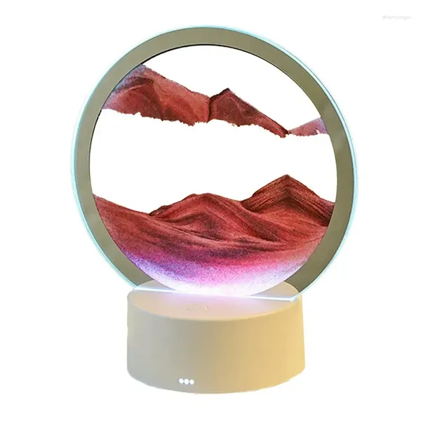 Luci notturne Mare Regali in movimento Lampada decorativa Casa profonda Arte Sandscape Clessidra Tavolo Lava Sabbia rotante a 360°