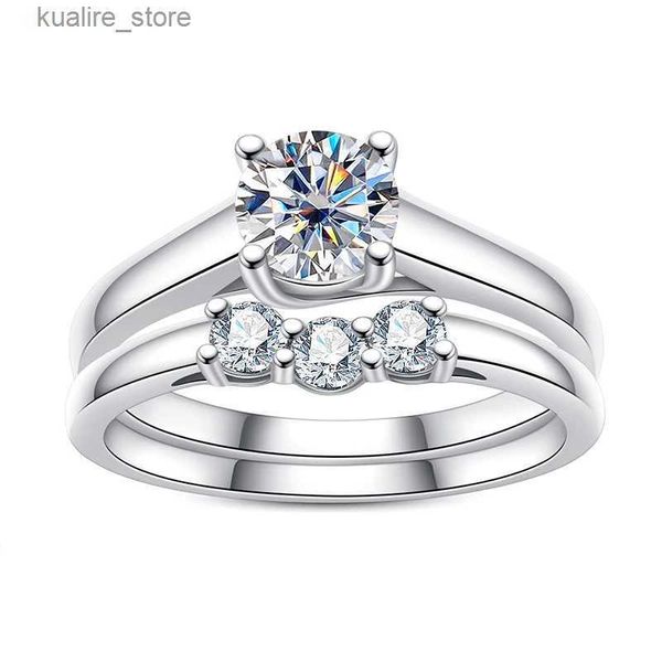 Anéis de cluster Lesf 1 quilates redondo moissanite diamante anel de casamento para mulheres presente de noivado joias da moda frete grátis l240315