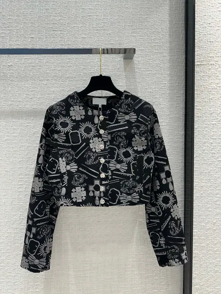 2024 denim feminino único breasted jaquetas moda de luxo jaqueta feminina padrão impressão o-pescoço manga longa solto casaco casual